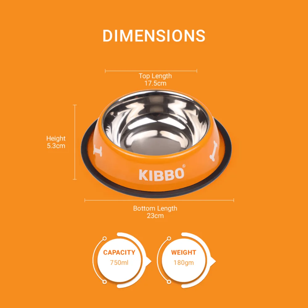 Kibbo Anti Skid Stainless Steel Printed Bowl for Dogs and Cats (Orange)