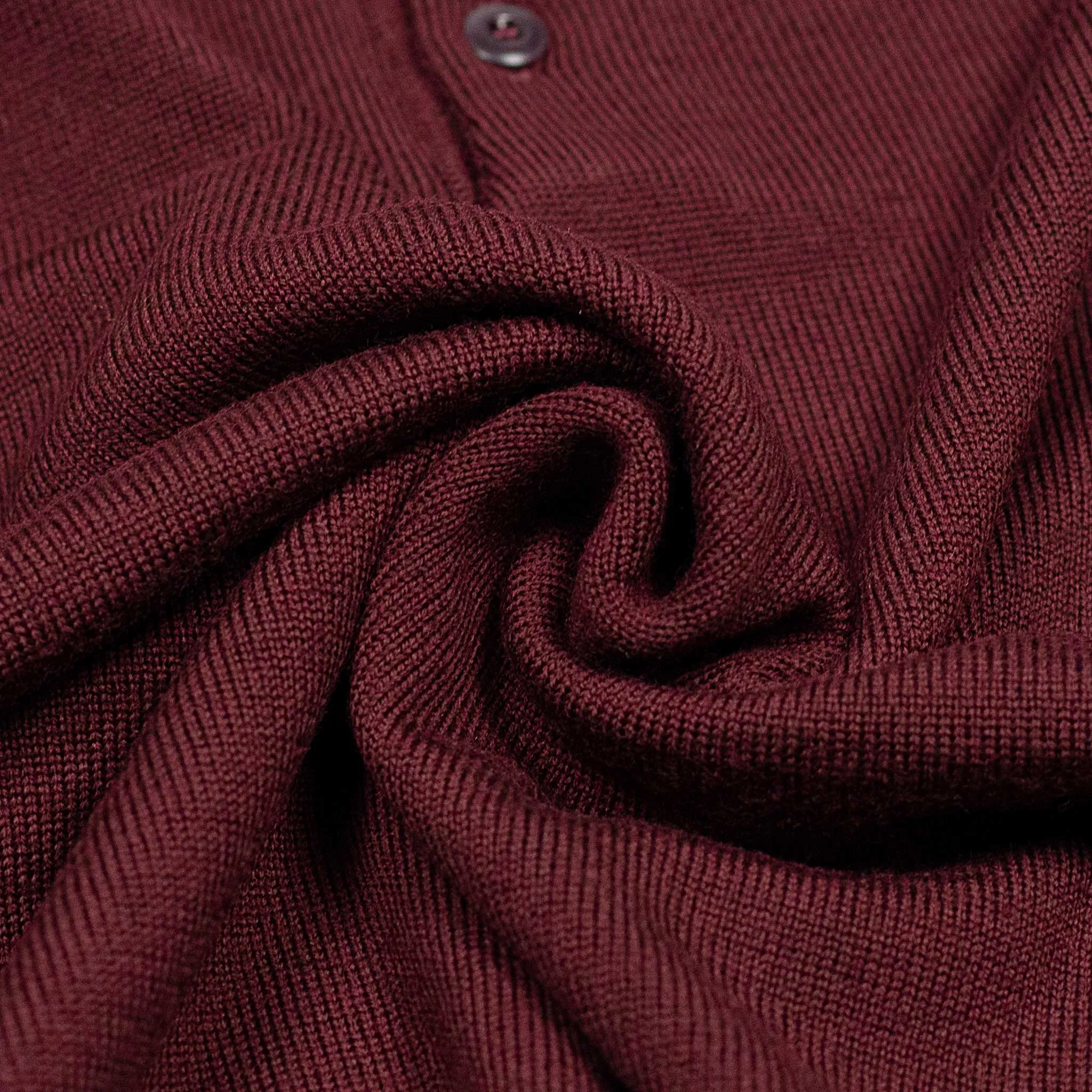 Knit long sleeve polo in burgundy merino wool (restock)