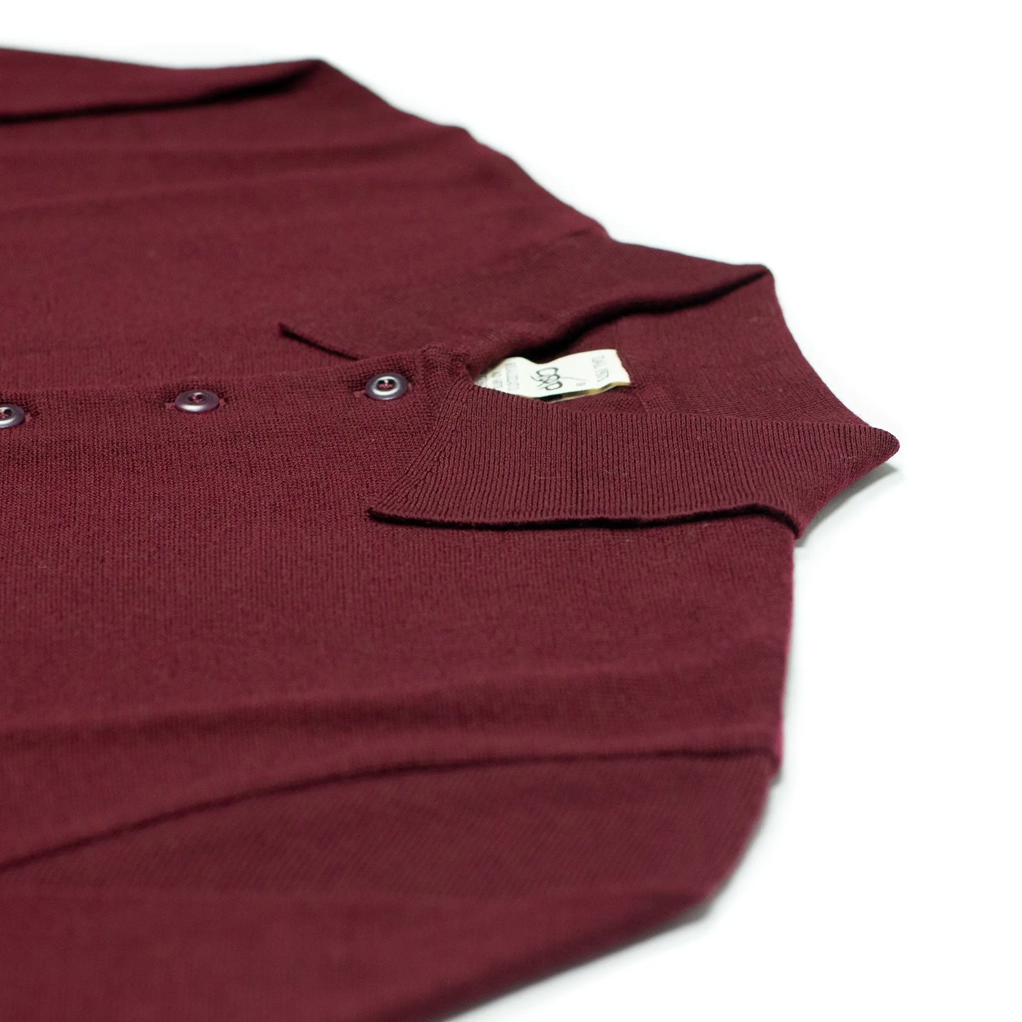 Knit long sleeve polo in burgundy merino wool (restock)