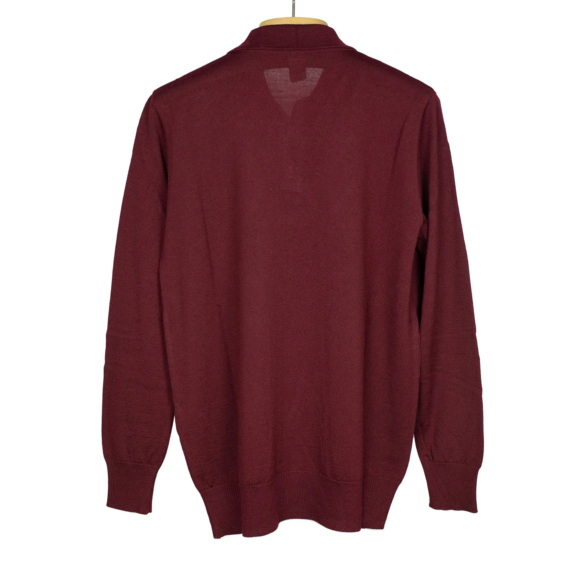 Knit long sleeve polo in burgundy merino wool (restock)