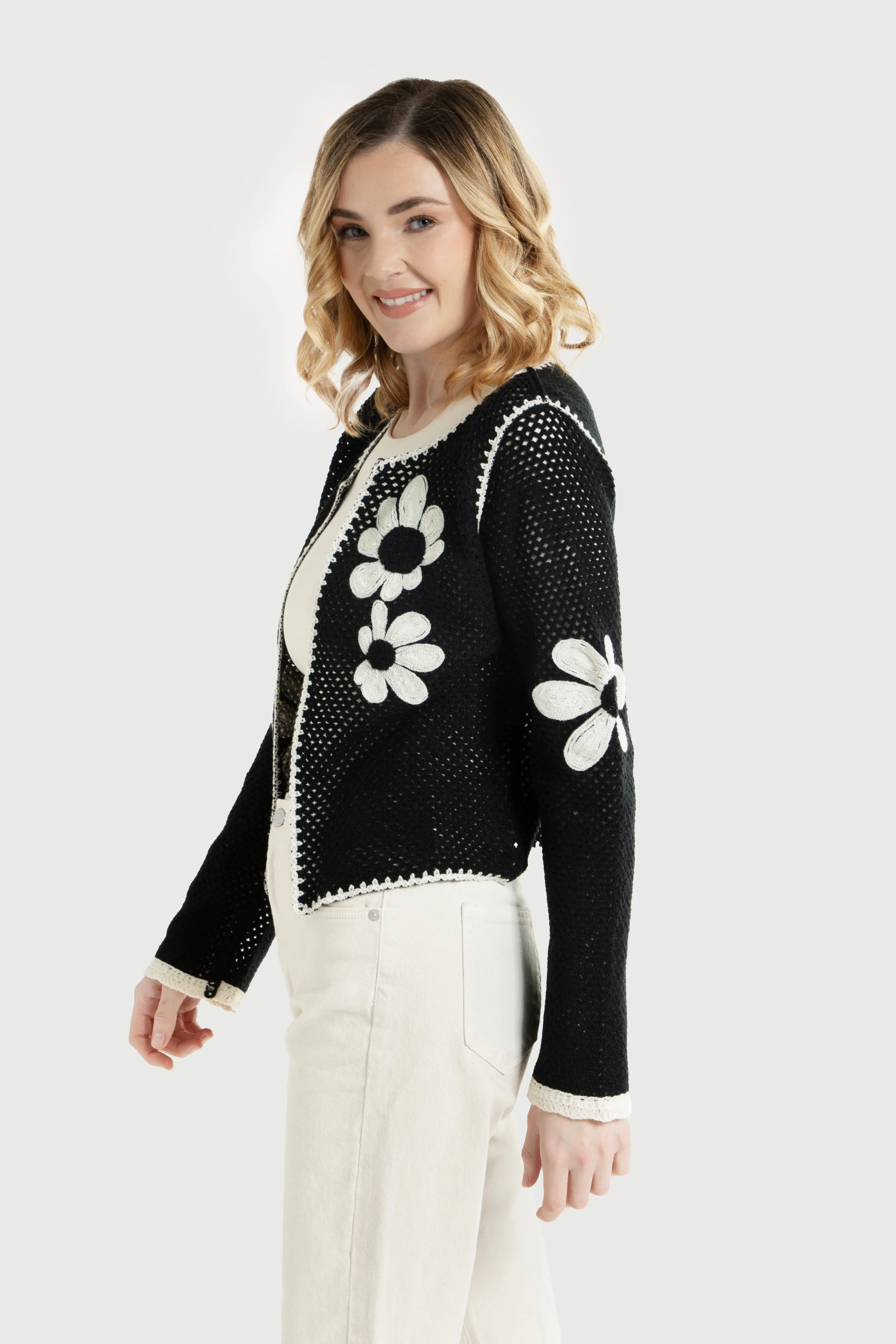 Lightweight Floral Crochet Cardigan