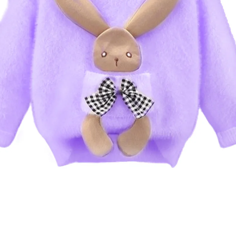 Little Surprise Box Purple with 3d Bunny Kids Cardigan Sweater