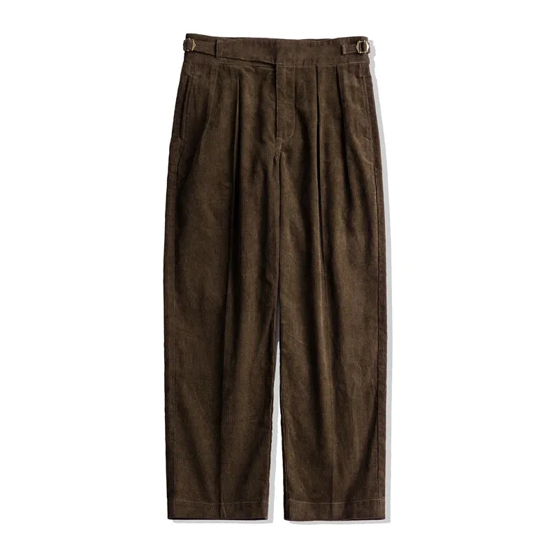 Loose Corduroy Gurkha Pants with Adjustable Waist - British Style Trousers