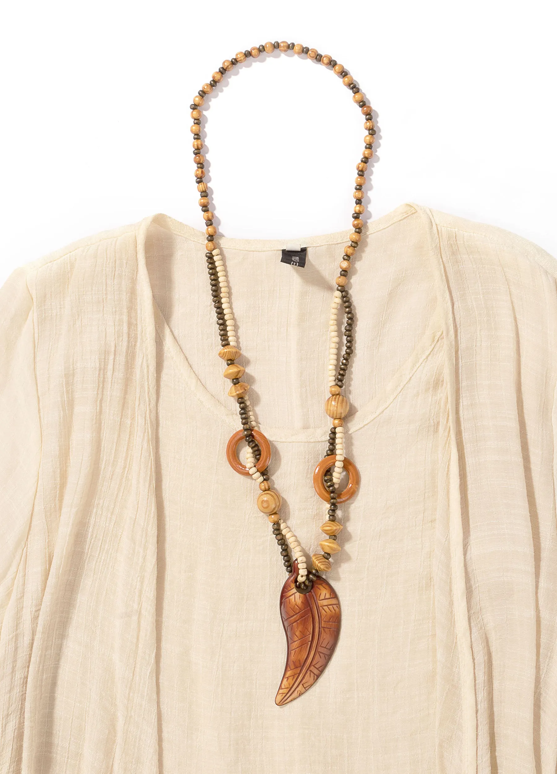 MECALA Women's Cardigan Dress with Wooden Feather Necklace(Clearance)