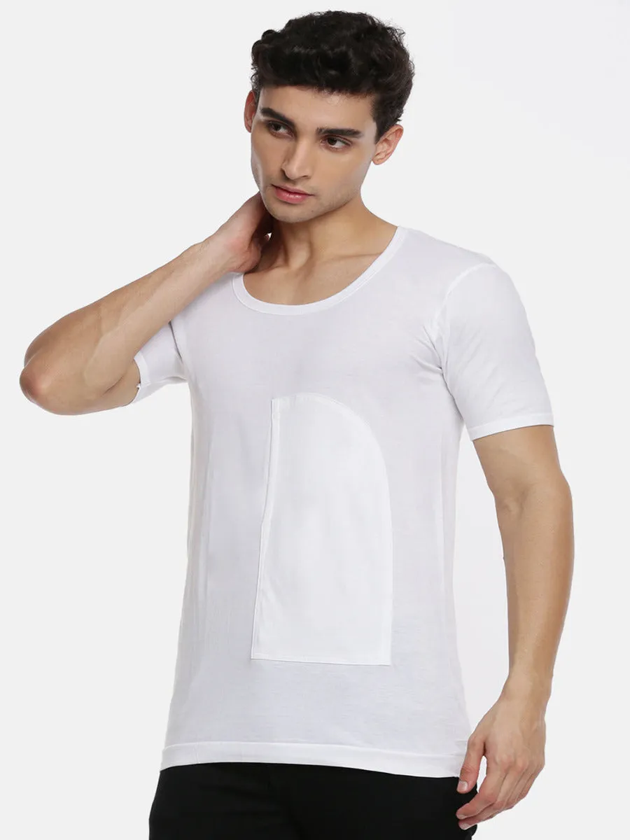 Men Fine Cotton White Pocket Banian RNS Sukra (2 PCs Pack)