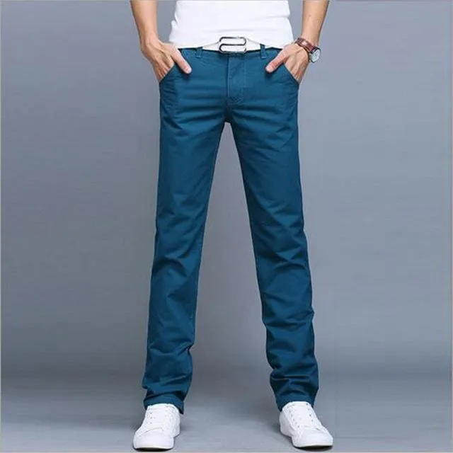 Men Slant Pocket Zip Fly Straight Leg Skinny Pants