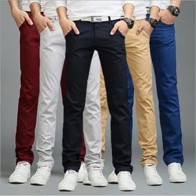 Men Slant Pocket Zip Fly Straight Leg Skinny Pants