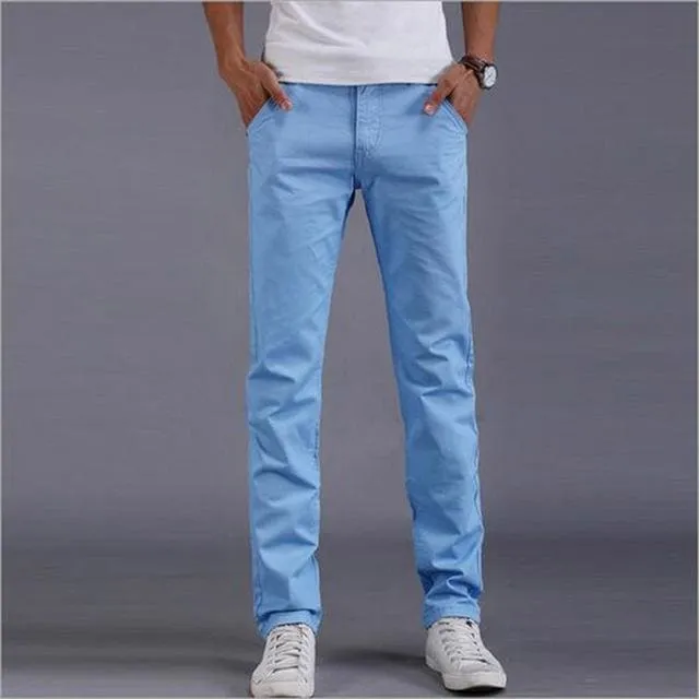 Men Slant Pocket Zip Fly Straight Leg Skinny Pants