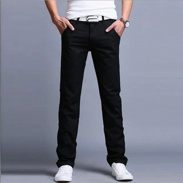 Men Slant Pocket Zip Fly Straight Leg Skinny Pants