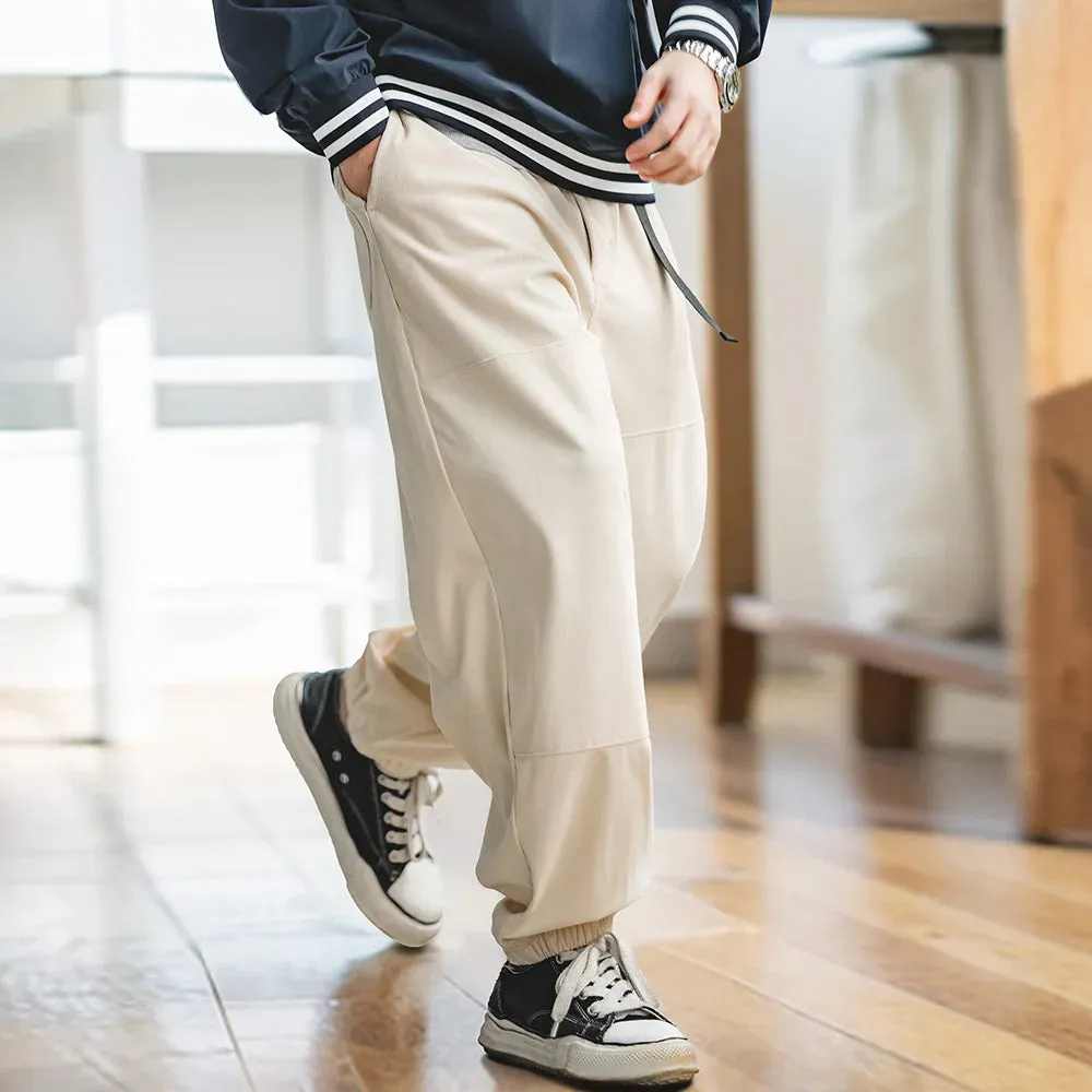 Men's Casual Drawstring Corduroy Pants with Elastic Waist and Wide Leg