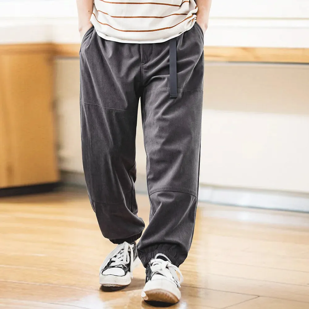 Men's Casual Drawstring Corduroy Pants with Elastic Waist and Wide Leg