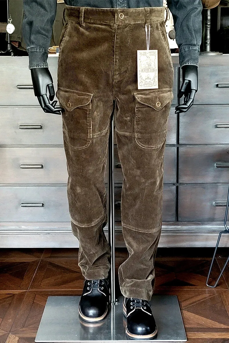 Men's Corduroy Pants with Multi-pockets and Buckleback - Straight Safari Style