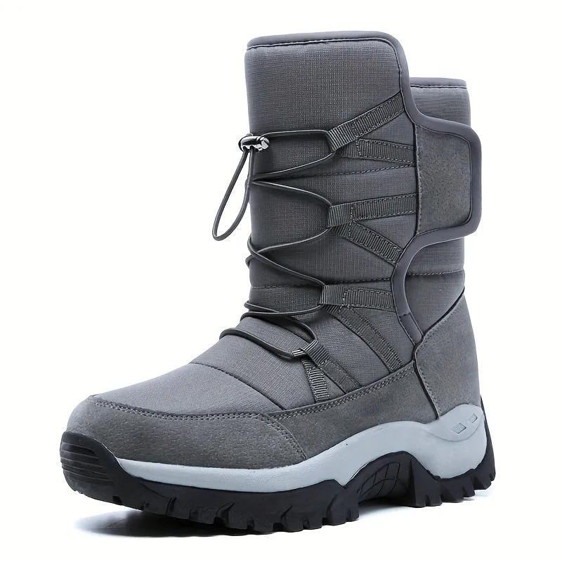 Men's Snow Boots With Hook And Loop Fastener, Winter Thermal Shoes, Windproof Hiking Boots With Fuzzy Lining