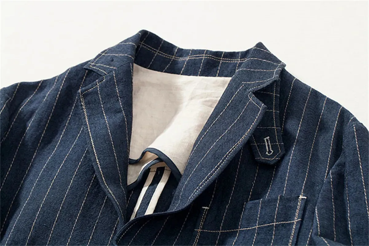 Men's Striped Cotton Linen Blazer - Thin Stylish Suit