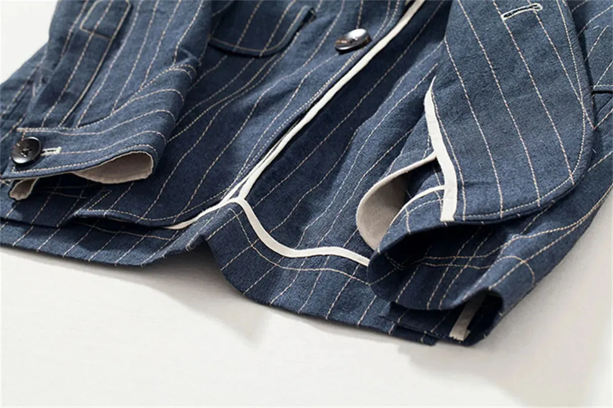 Men's Striped Cotton Linen Blazer - Thin Stylish Suit