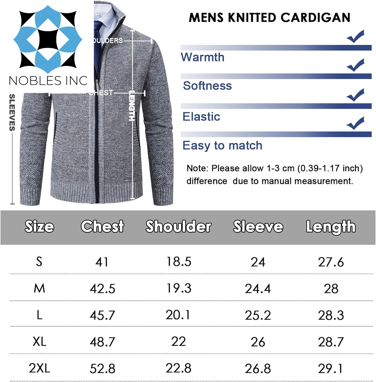 Men'S Sweaters Full Zip Slim Thick Knitted Cardigan Sweaters Jacket with Pockets