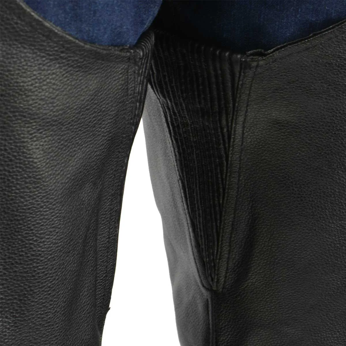 Men's XS405 Classic Black Thermal Lined Leather Motorcycle Chaps with Outside Flap Pocket