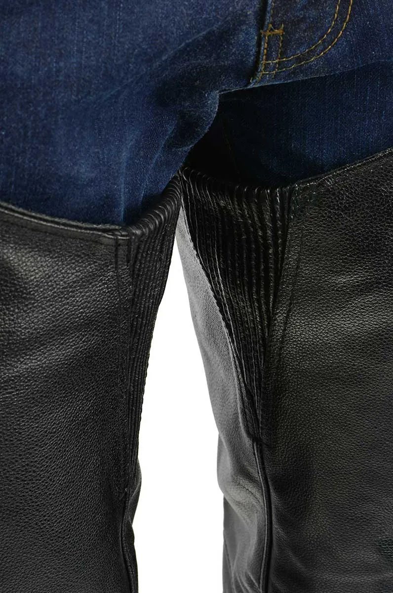 Men's XS432 Classic Black Thermal Lined Leather Motorcycle Chaps with