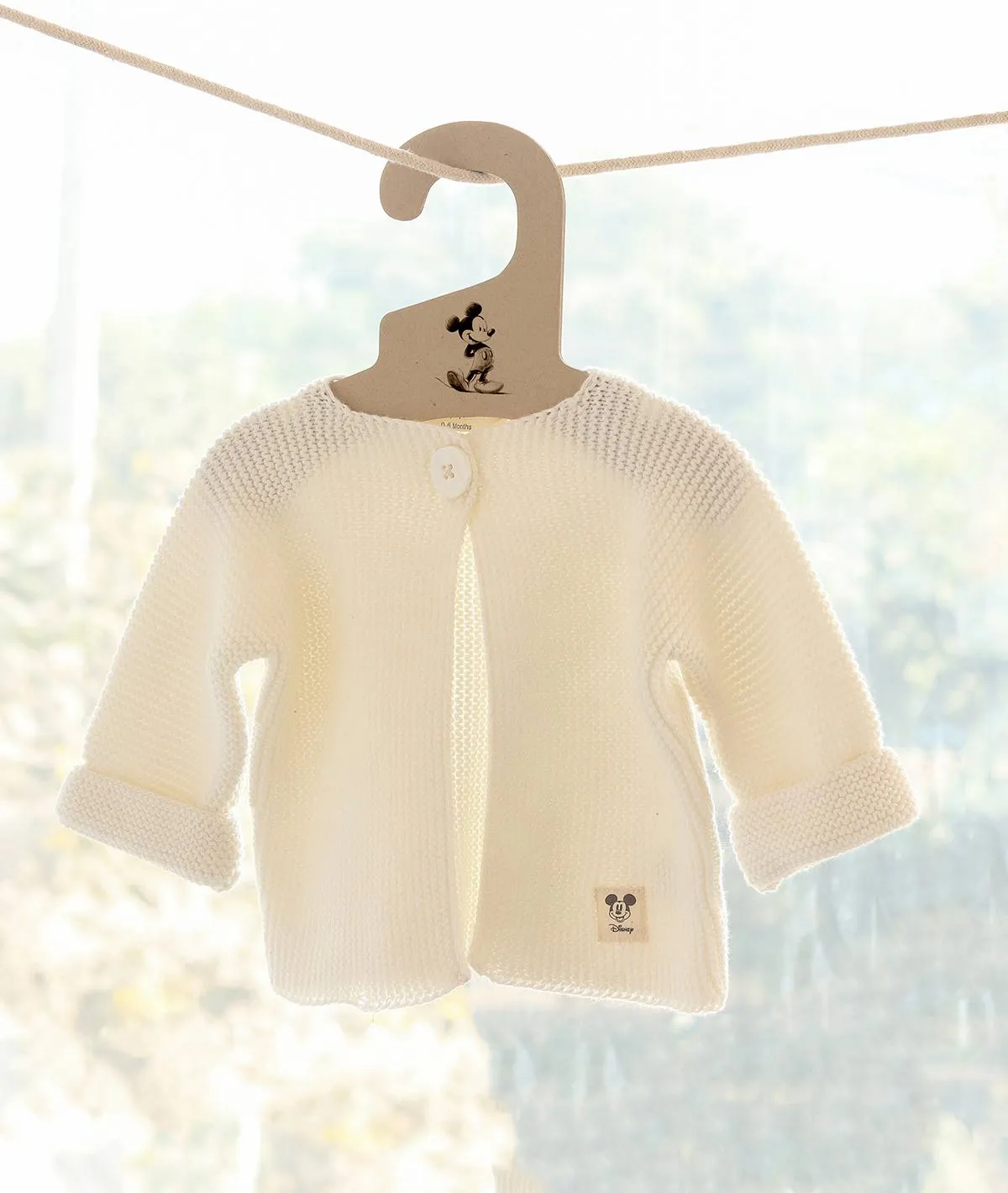 Mickey Mouse Cardigan for Newborn Babies in Ivory Color