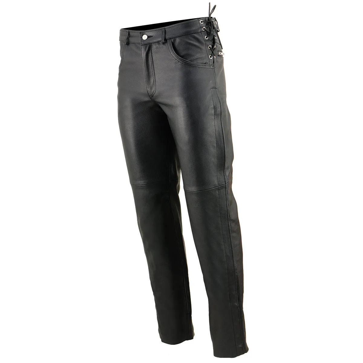 Milwaukee Leather SH1987 Men's Black Leather Deep Pocket Motorcycle Over Pants with Side Laces