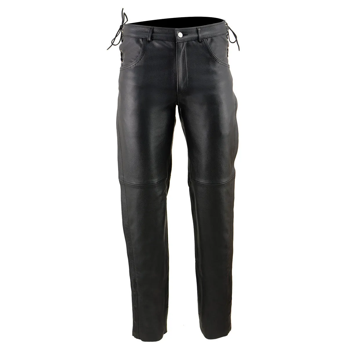 Milwaukee Leather SH1987 Men's Black Leather Deep Pocket Motorcycle Over Pants with Side Laces