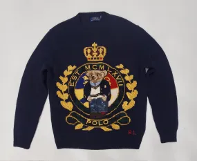 Nwt Polo Ralph Lauren Navy Blue Wool Bear Crest Sweater