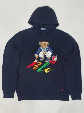 Nwt Polo Ralph Lauren Navy Painted Hooded Teddy Bear Sweater