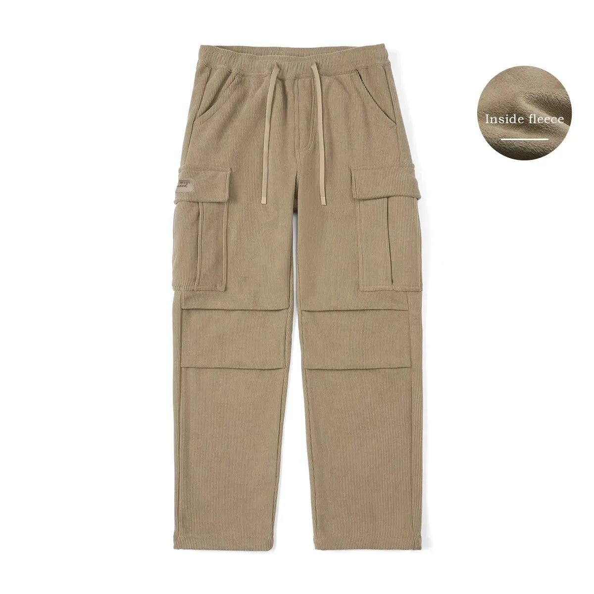 Oversize Warm Fleece Liner Corduroy Cargo Pants - Plus Size Trousers