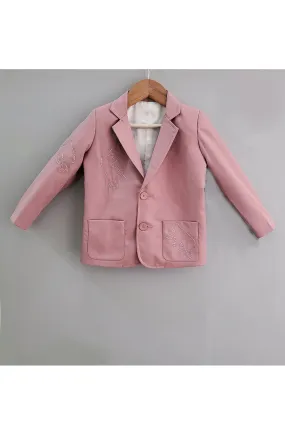 Pink Bear Outline Embroidered Blazer