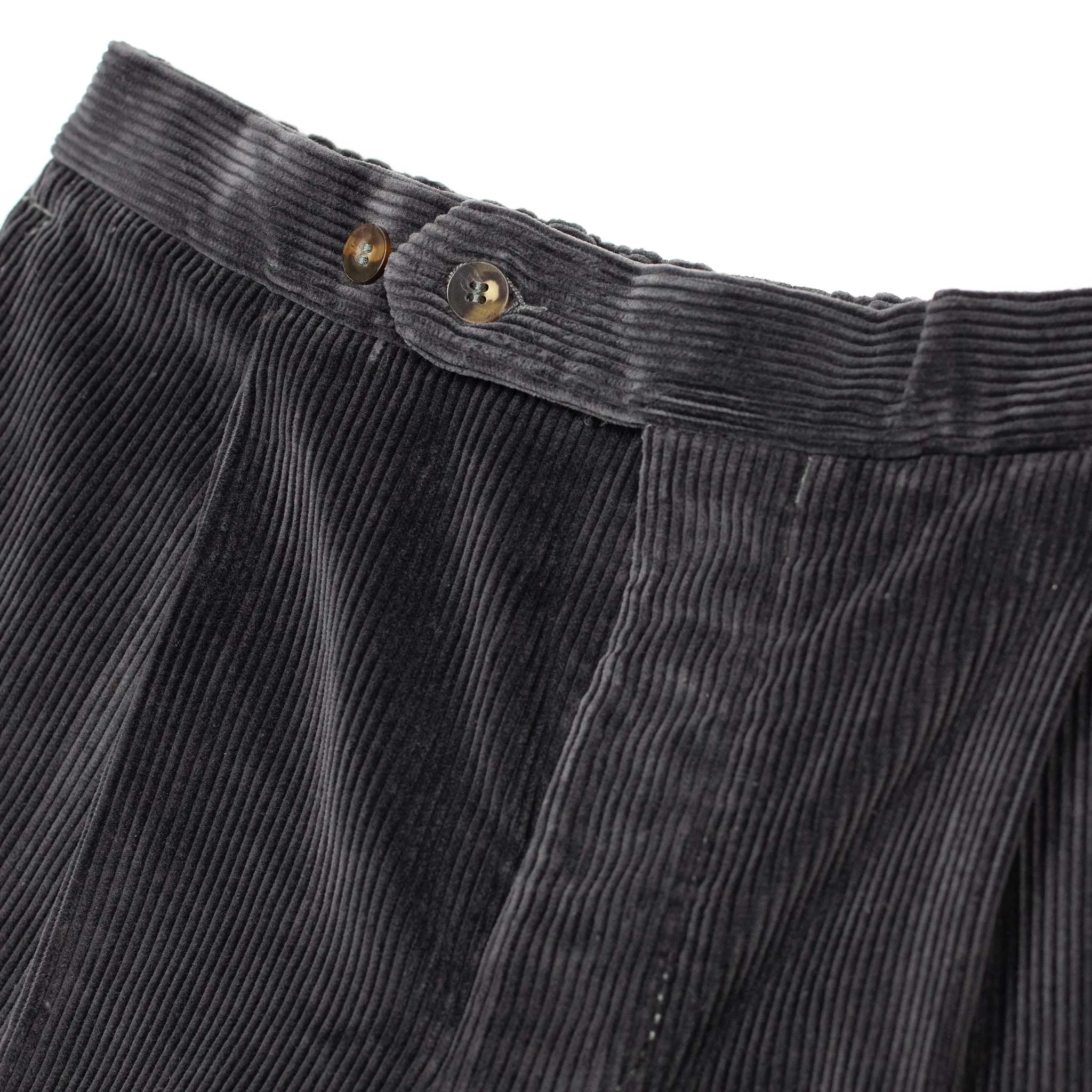 Pleated easy pants in grey Brisbane Moss cotton corduroy (restock)