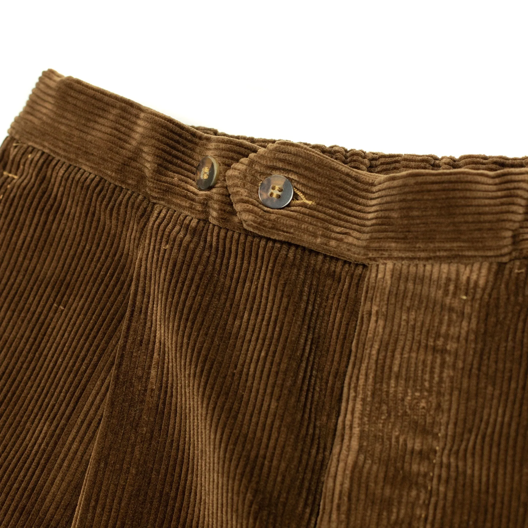 Pleated easy pants in tobacco brown Brisbane Moss cotton corduroy (restock)