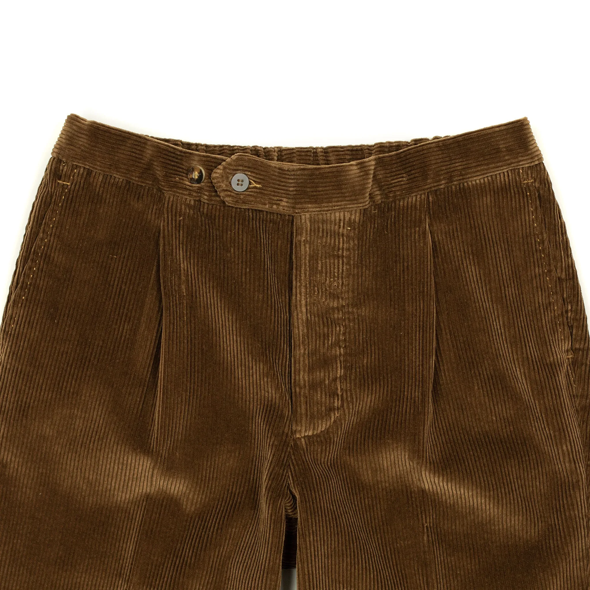 Pleated easy pants in tobacco brown cotton corduroy (restock)