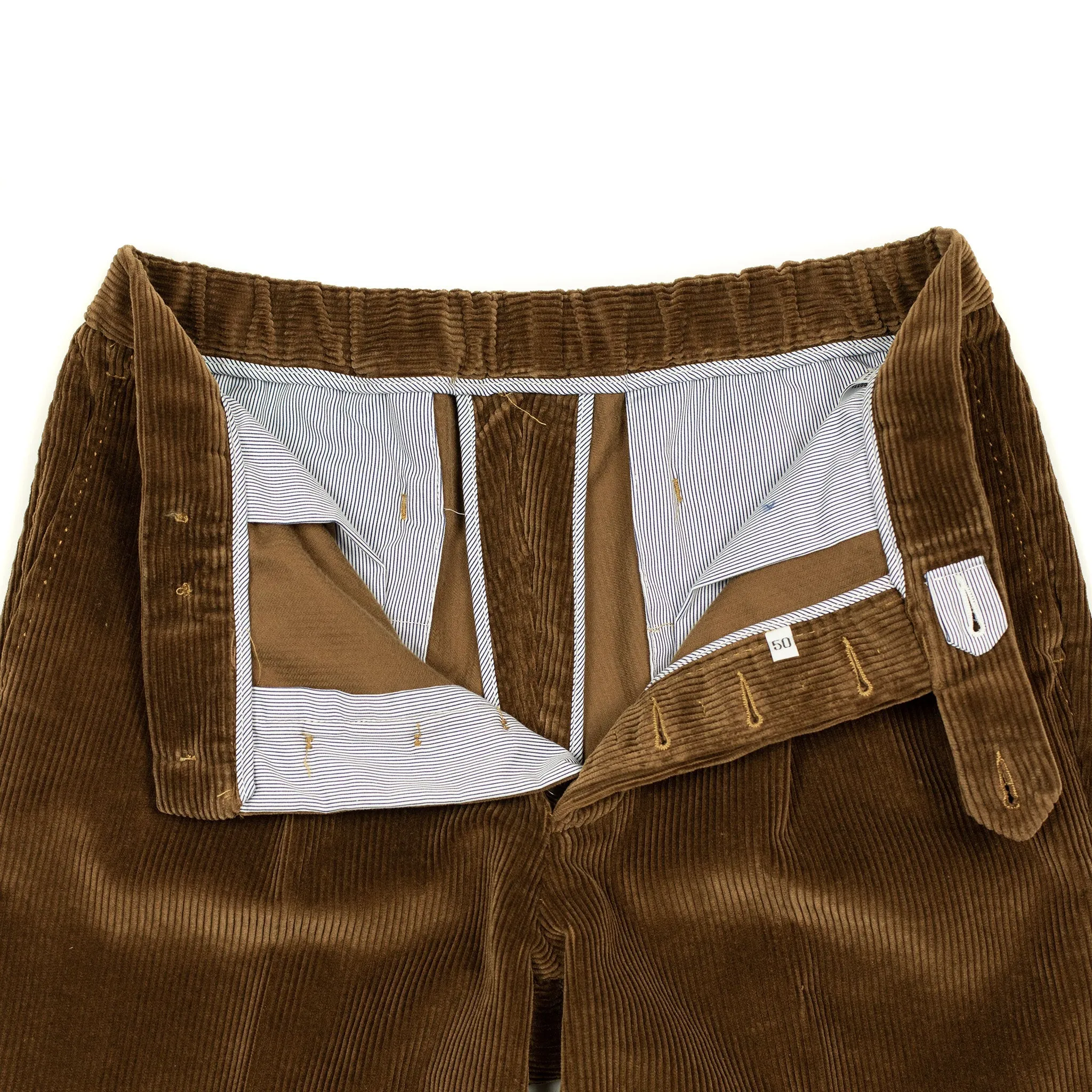 Pleated easy pants in tobacco brown cotton corduroy (restock)