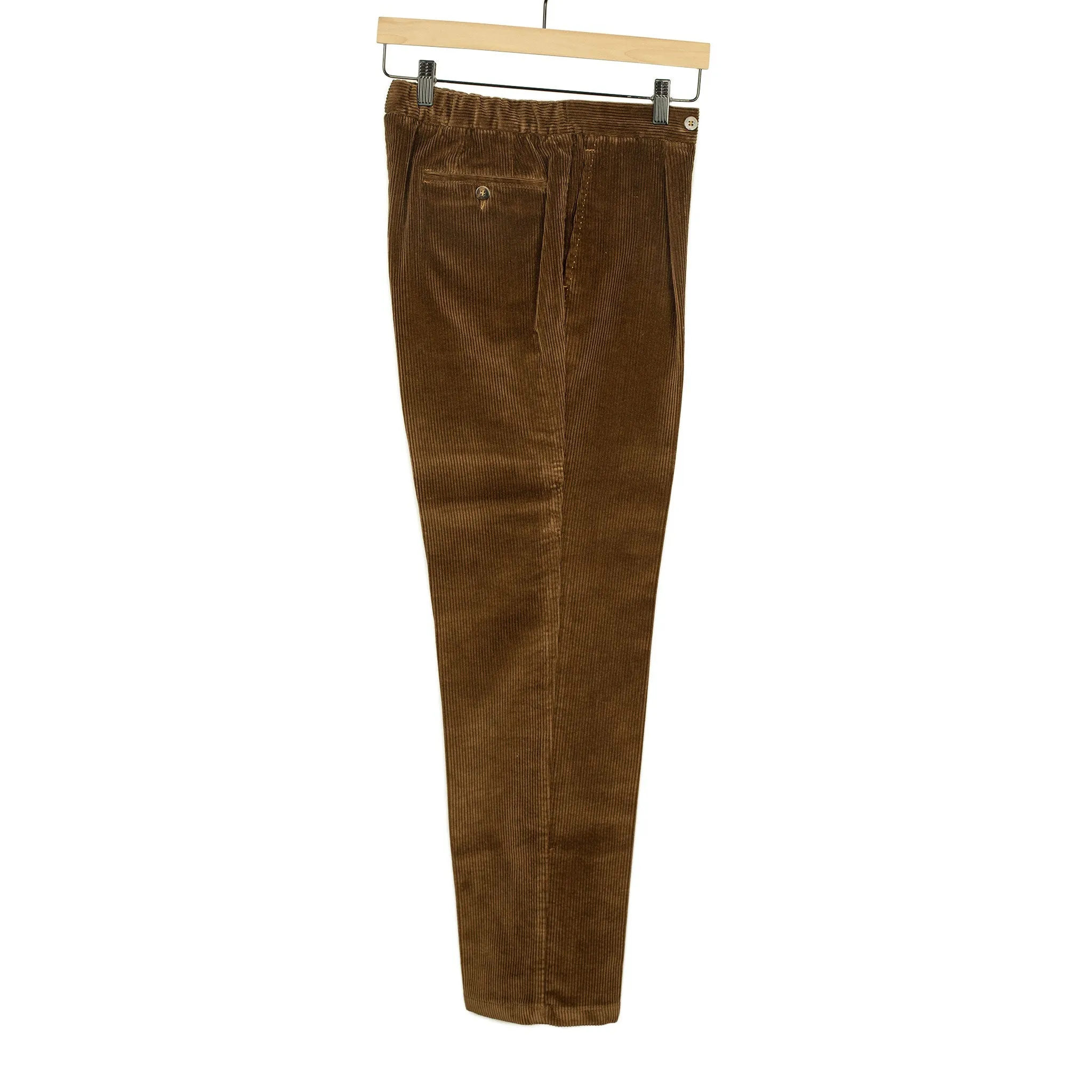 Pleated easy pants in tobacco brown cotton corduroy (restock)