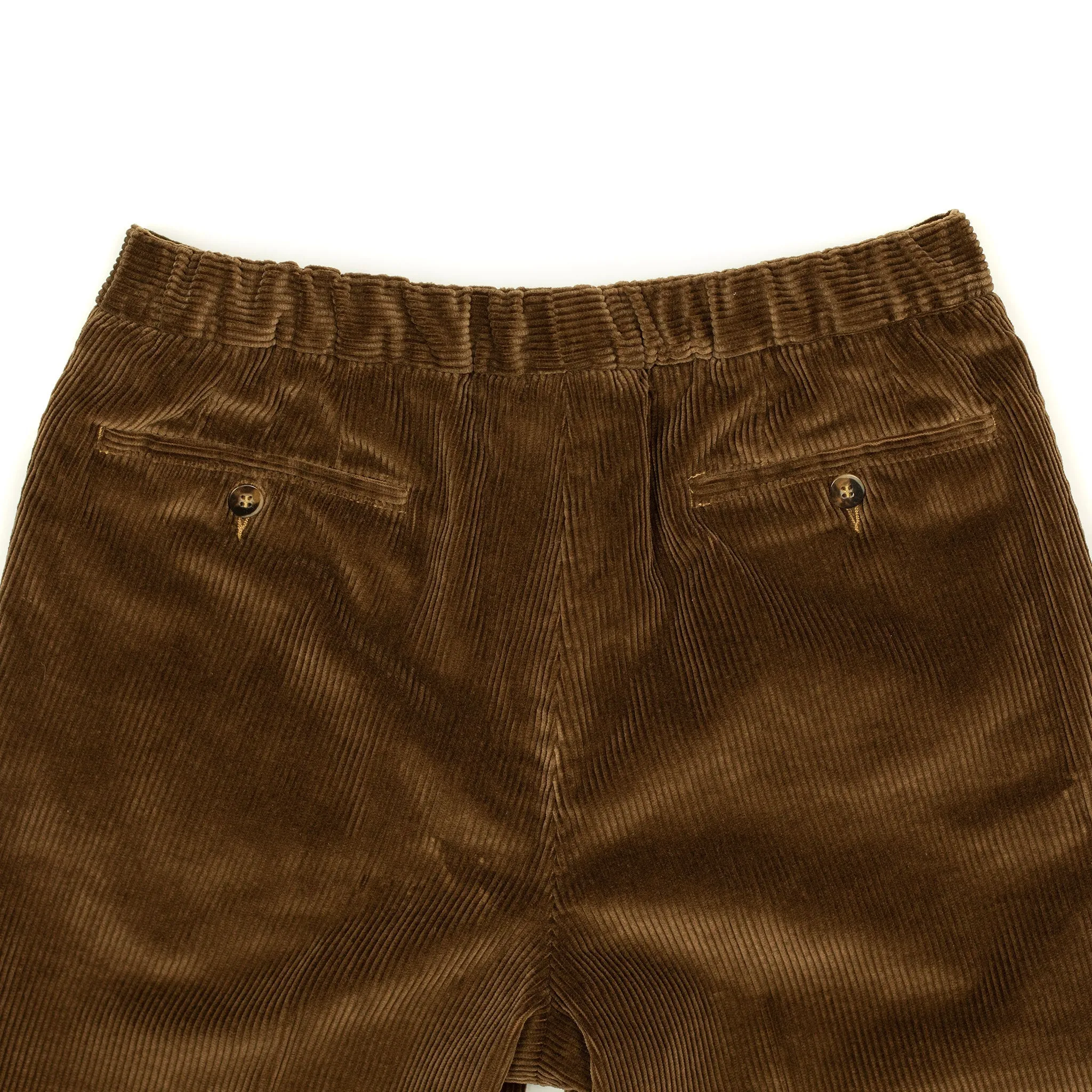 Pleated easy pants in tobacco brown cotton corduroy (restock)