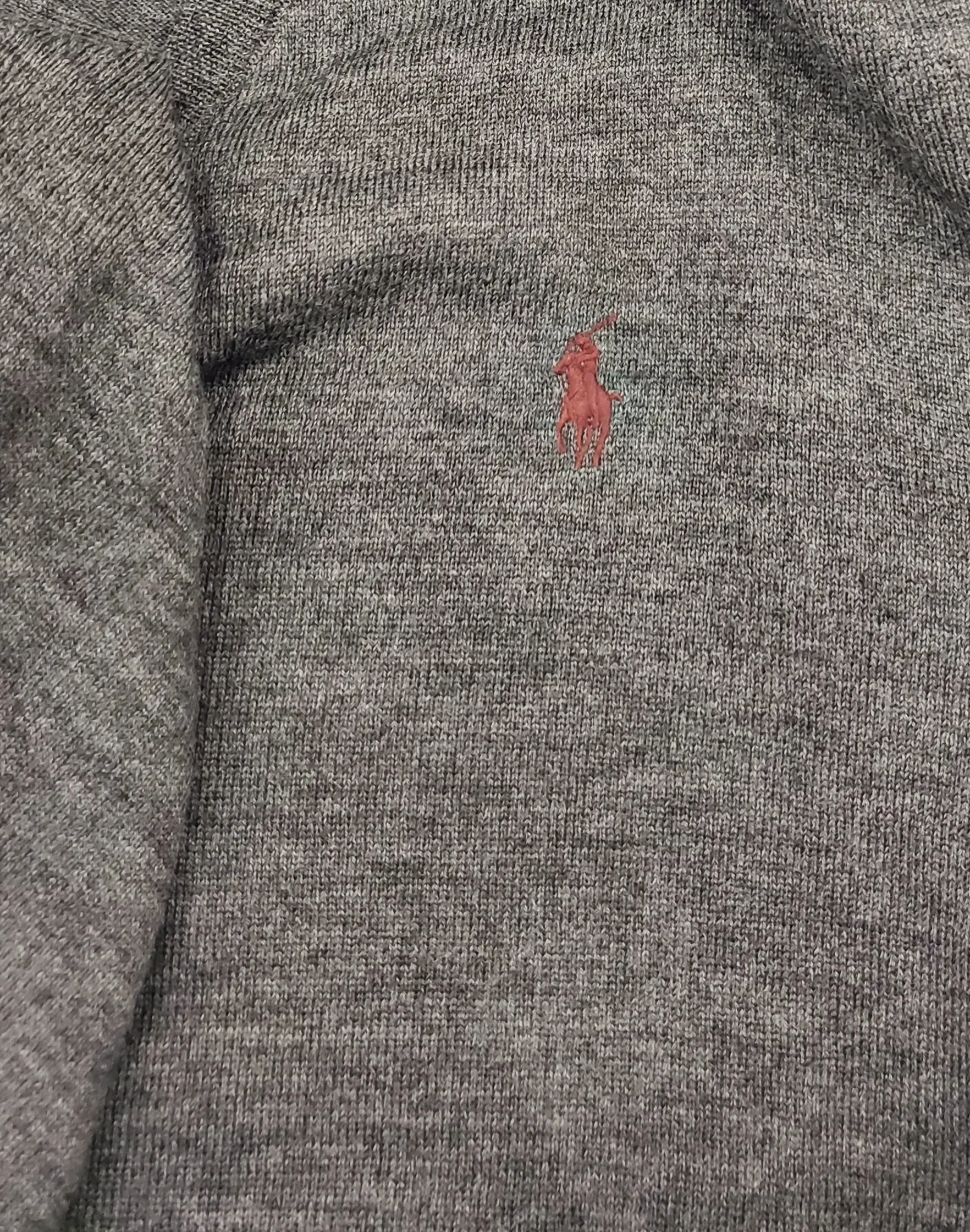 Polo Ralph Lauren Grey w/Burgundy Horse V-Neck Wool Sweater