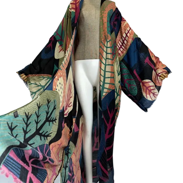 Pre Order: Vibrant Leaf Print Kimono Cardigan - WINI