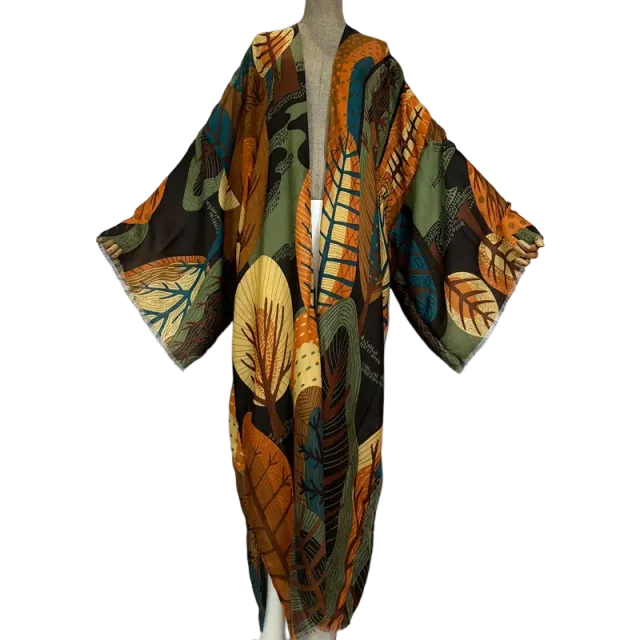 Pre Order: Vibrant Leaf Print Kimono Cardigan - WINI