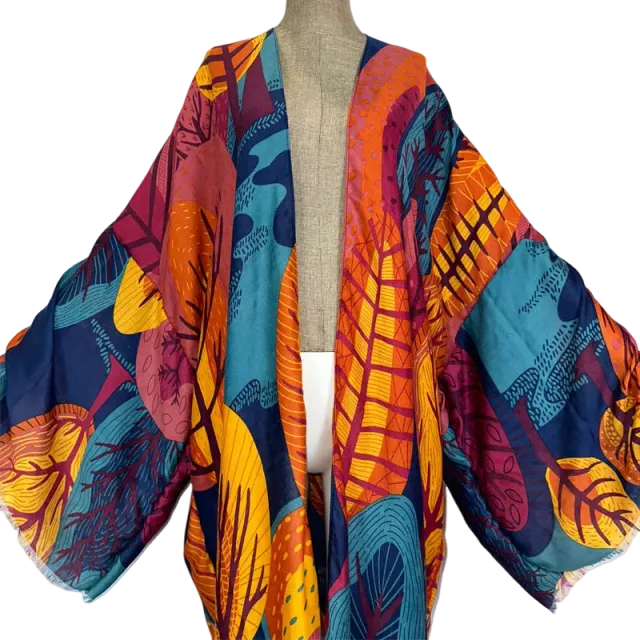 Pre Order: Vibrant Leaf Print Kimono Cardigan - WINI