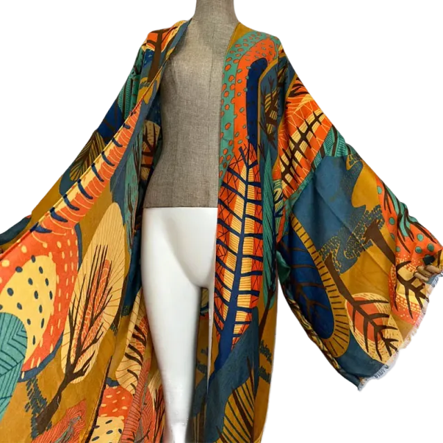 Pre Order: Vibrant Leaf Print Kimono Cardigan - WINI