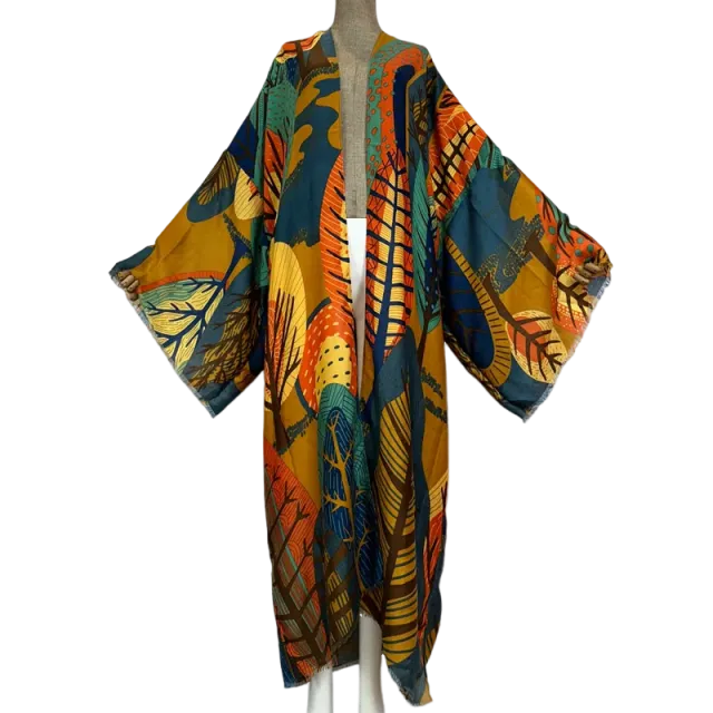 Pre Order: Vibrant Leaf Print Kimono Cardigan - WINI