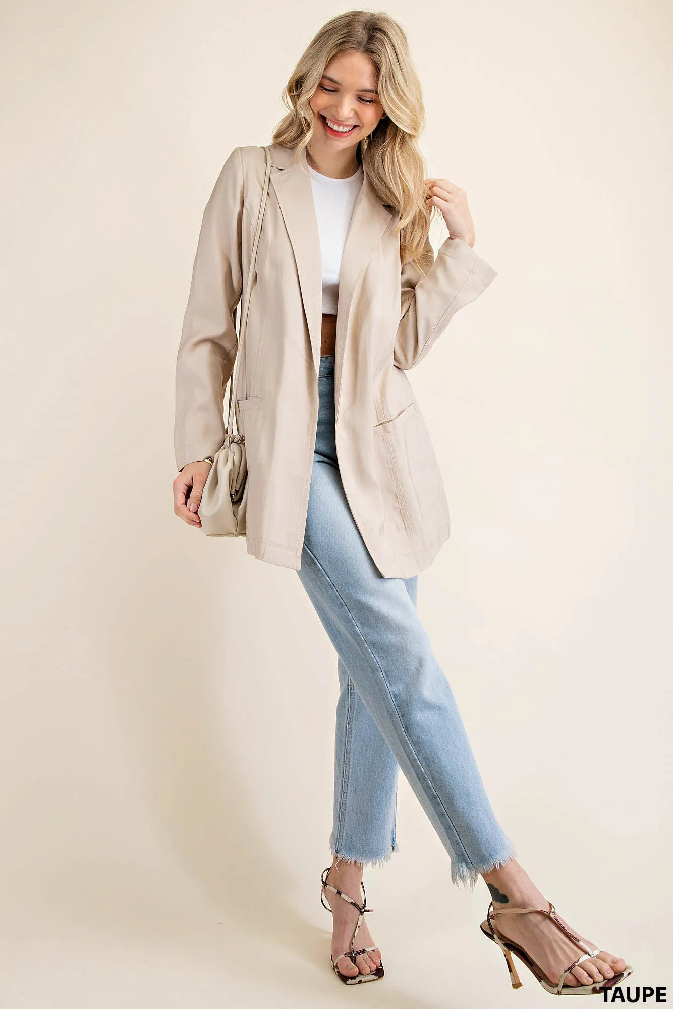 Princess lines buttonless long blazer jacket