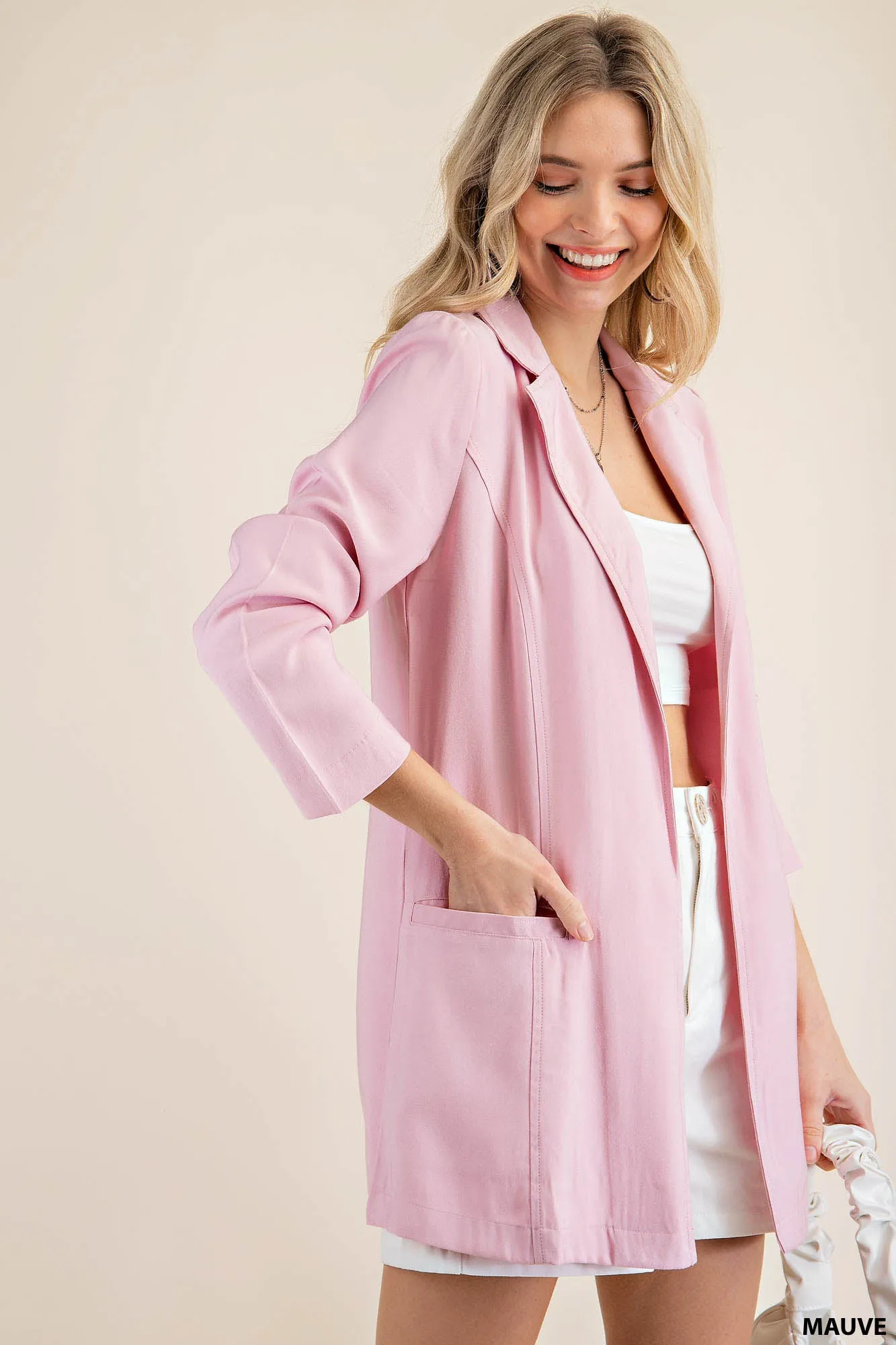 Princess lines buttonless long blazer jacket