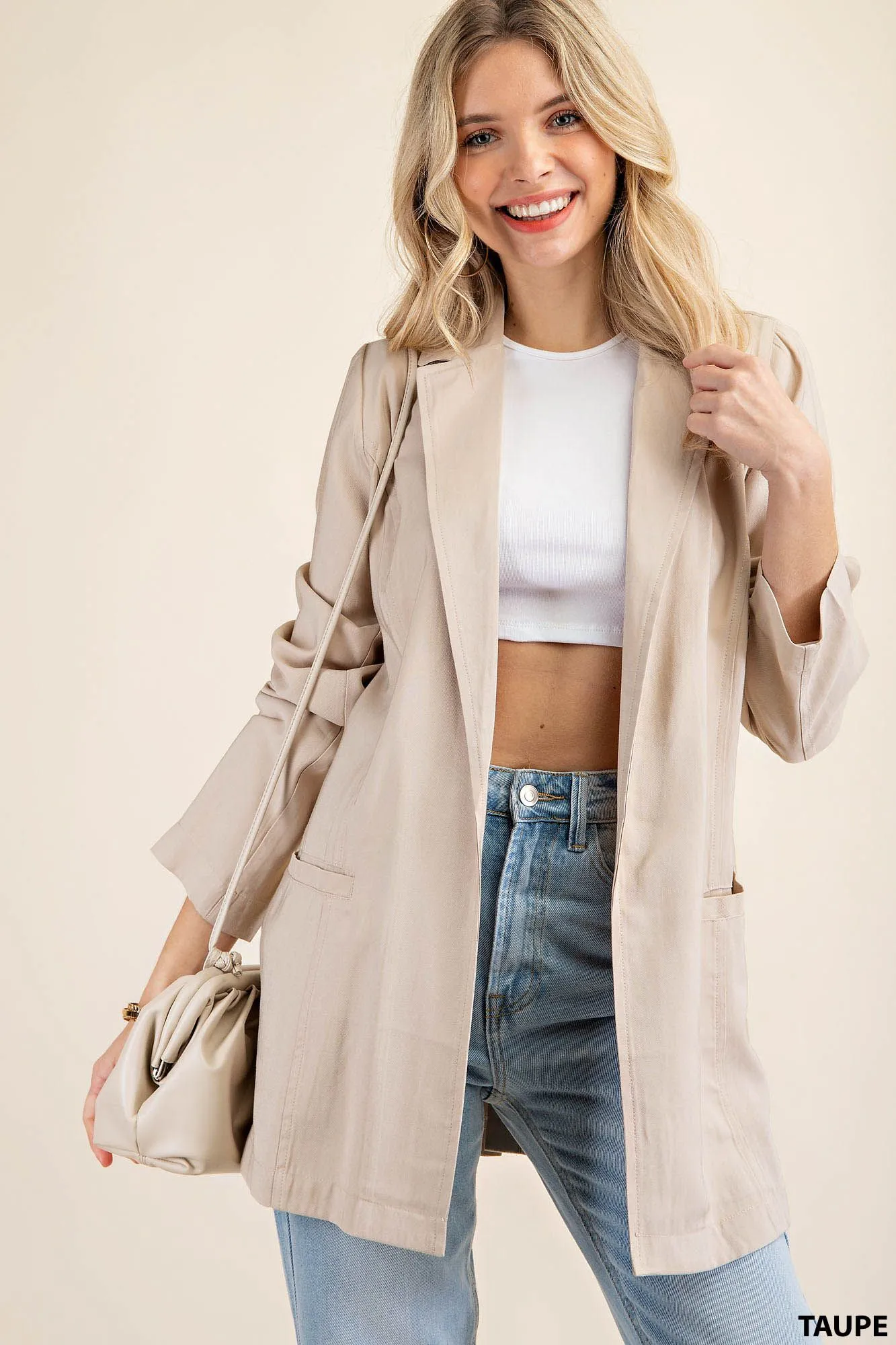 Princess lines buttonless long blazer jacket