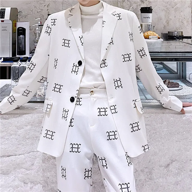 Reflective Symbols Printed Solid Color Suits Set