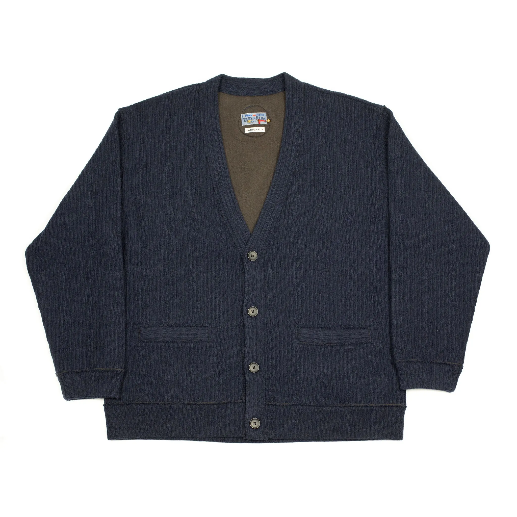 Relaxed cardigan in dark indigo recycled wool cotton mix