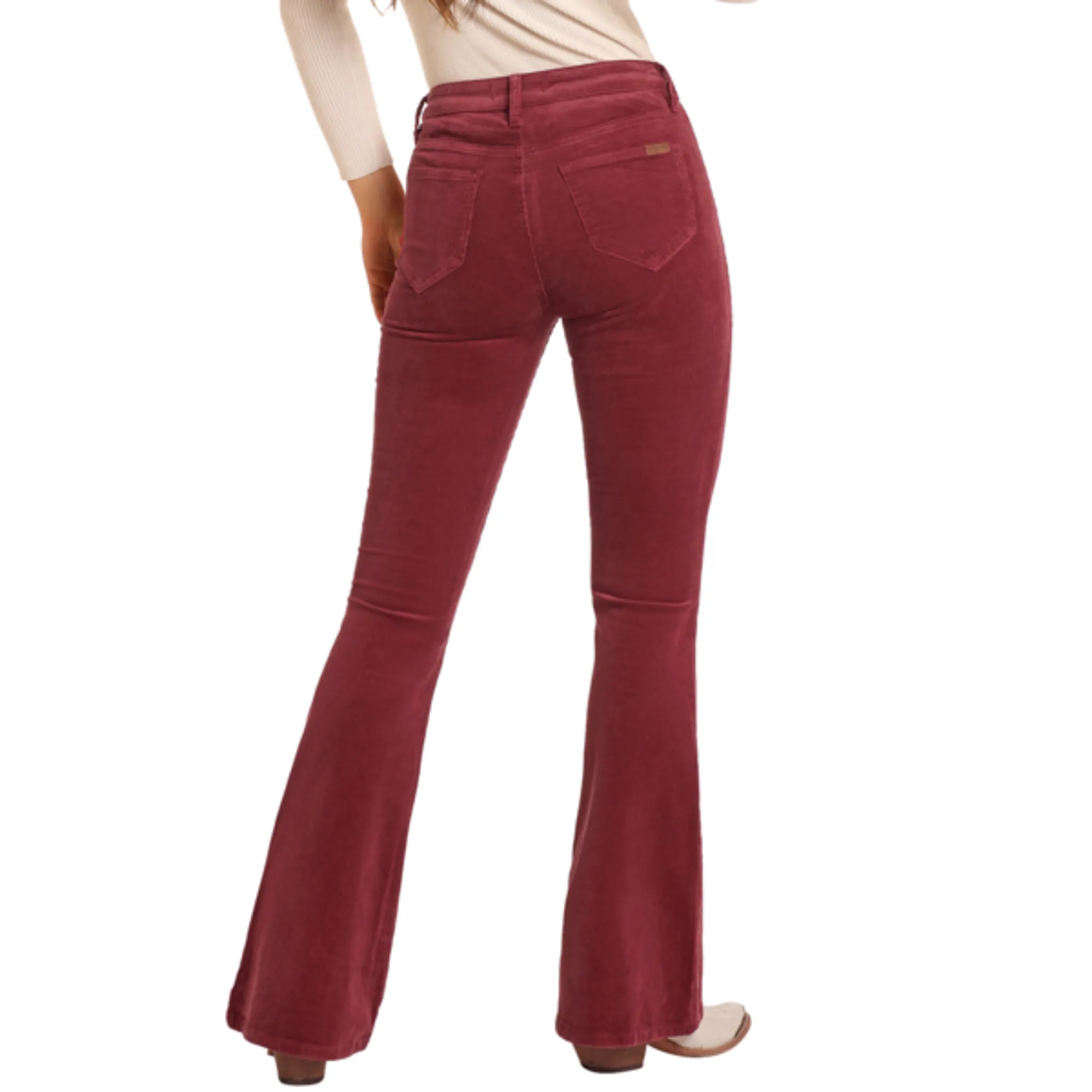 ROCK & ROLL WOMEN'S MAROON CORDUROY BUTTON FLARE JEAN - BW6PD05307