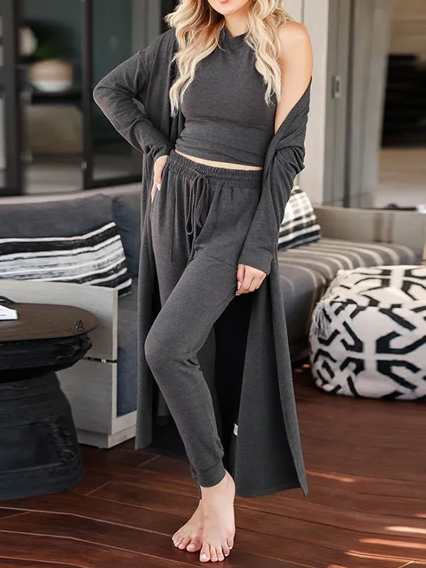 Sets Knitted Solid Vest Trousers Cardigan Three Pieces Set for Women