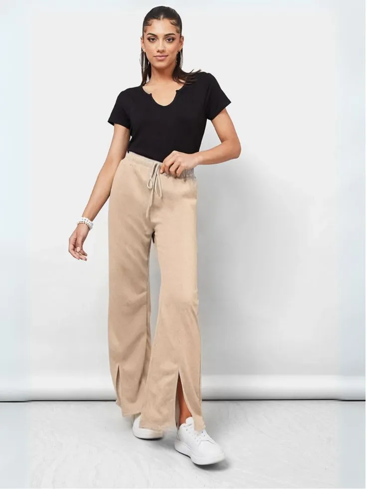 SGW - Beige Split Flare High Waisted Cargo Sweatpants