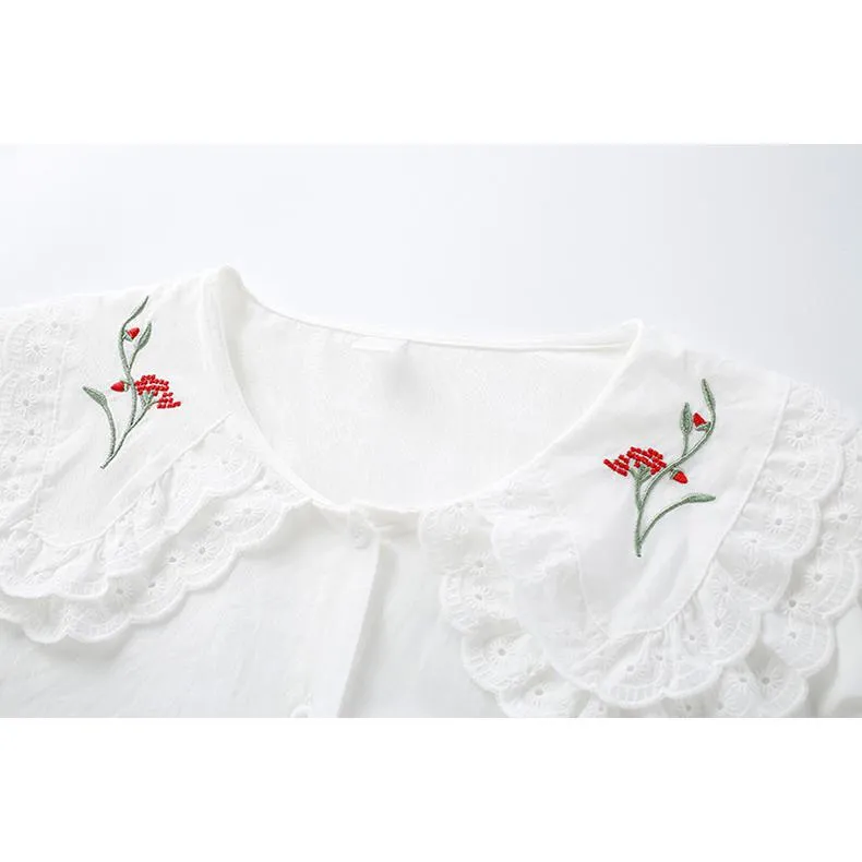 Simplicity Anti-Aging Embroidery Loose Fit Long Sleeve Blouse